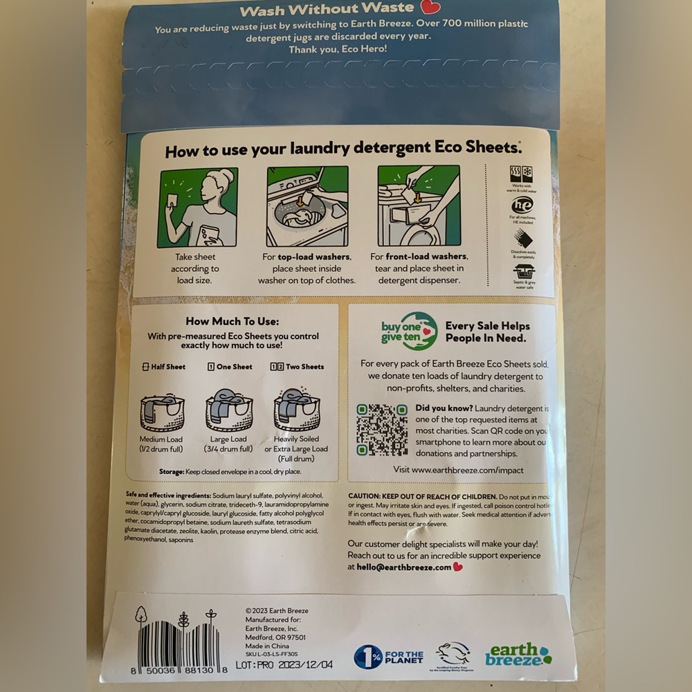 Earth Breeze ECO Laundry Soap Sheets - Picture 2 of 3